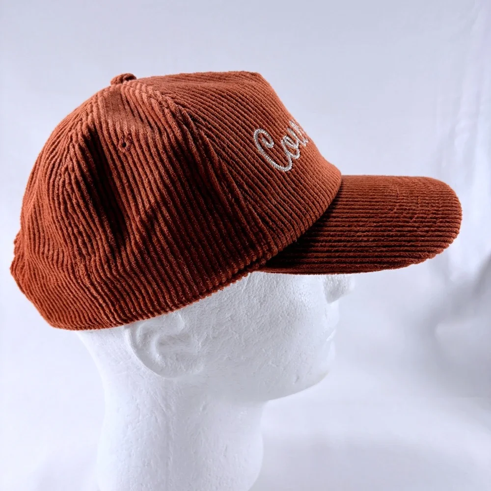 American Needle Embroidered Cowboy Script Terra Cotta Corduroy Snapback Hat NWT